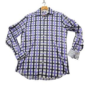 Bugatchi Plaid Shaped Fit Flip Cuff Long Sleeve Button Up Shirt